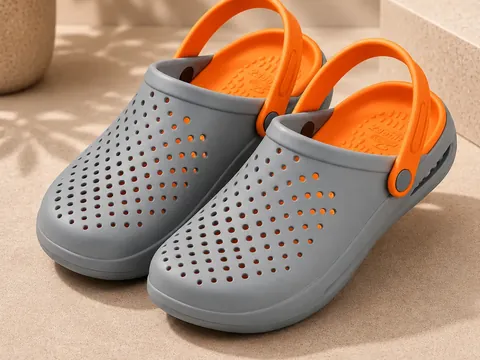 Slideez Article 106 — Vented Clog · Back Strap, Light Grey/Orange