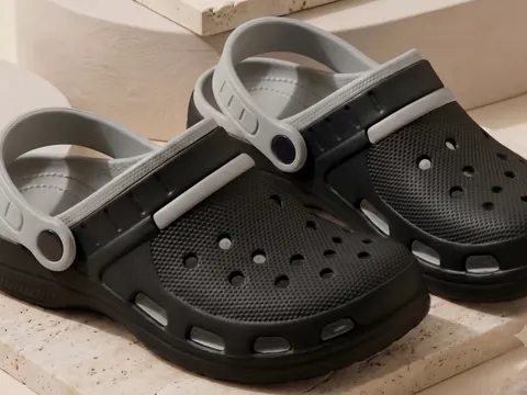 Slideez Article 109 — Perforated Clog · Back Strap, Black/Grey