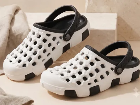 Slideez Article 146 — Perforated Clog · Textured, Black/White