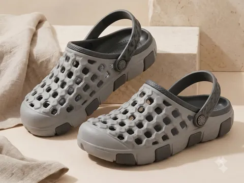 Slideez Article 146 — Perforated Clog · Textured, Grey/Black