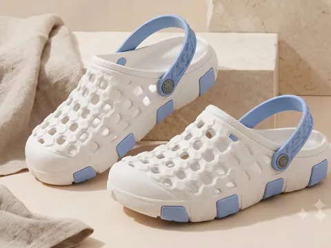Slideez Article 146 — Perforated Clog · Textured, Sky Blue/White