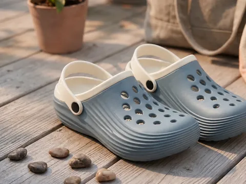 Slideez Article 187 — Slip-On Clog · Back Strap, Ice Blue/White